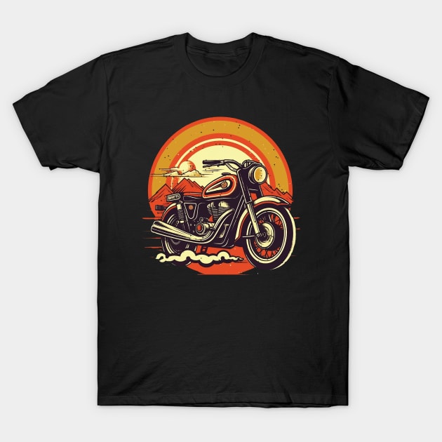 Motorcycle Design with Bold Colors and Distressed Retro Look T-Shirt by WAADESIGN